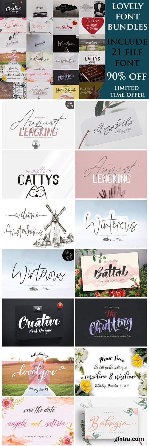 Lovely Font Bundle - 21 Premium Fonts Lovely Font Bundle - 21 Premium Fonts