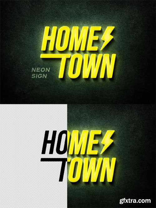 Yellow Neon Sign PSD Mockup Template