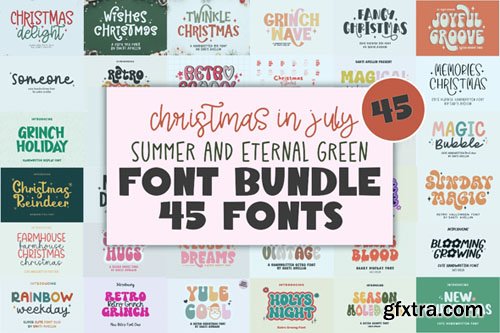 Christmas in July - Summer & Eternal Green Font Bundle - 45 Premium Fonts
