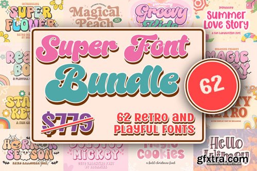 Super Retro and Playful Font Bundle - 62 Premium Fonts