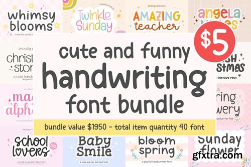 Cute Handwriting Font Bundle - 40 Premium Fonts