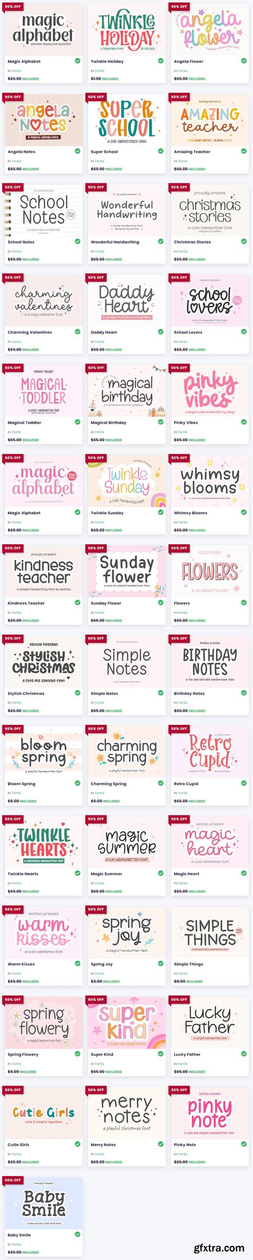 Cute Handwriting Font Bundle - 40 Premium Fonts