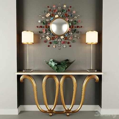 '3dsky Pro - Wall Console, Mirror, Table lamp and vase'