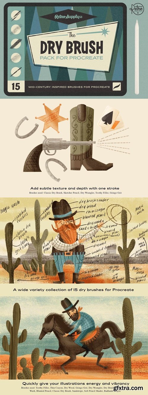 RetroSupply - The Dry Brush Pack for Procreate