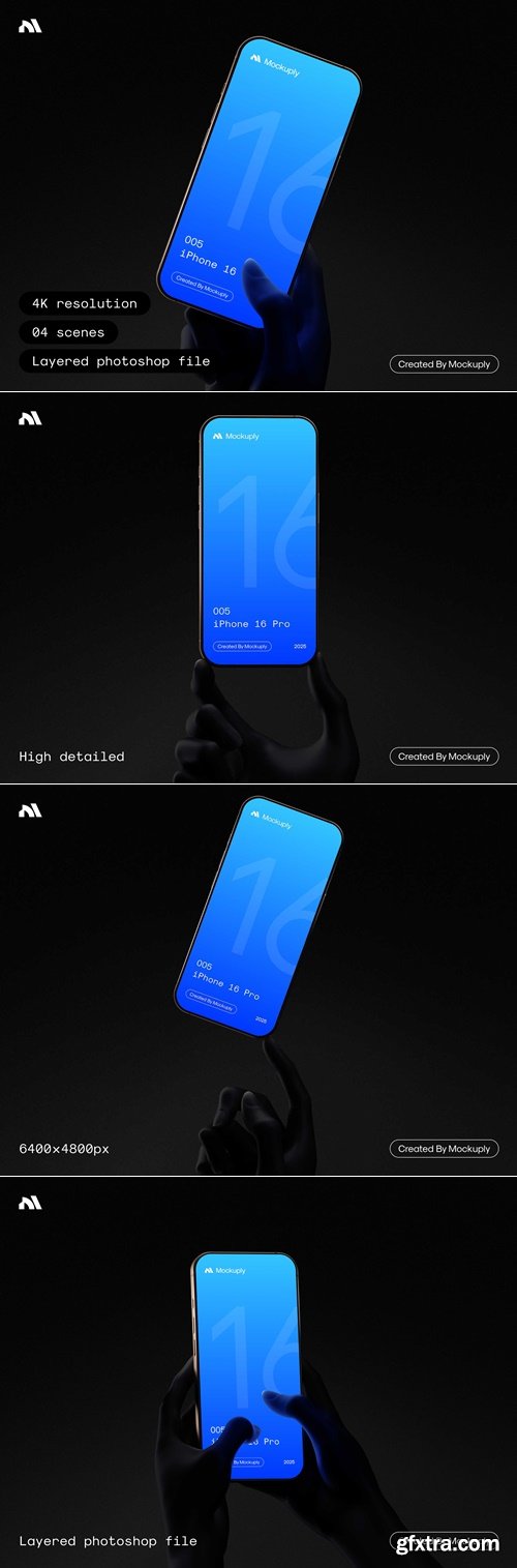 Mockuply - iPhone 16 Pro in hand Dark