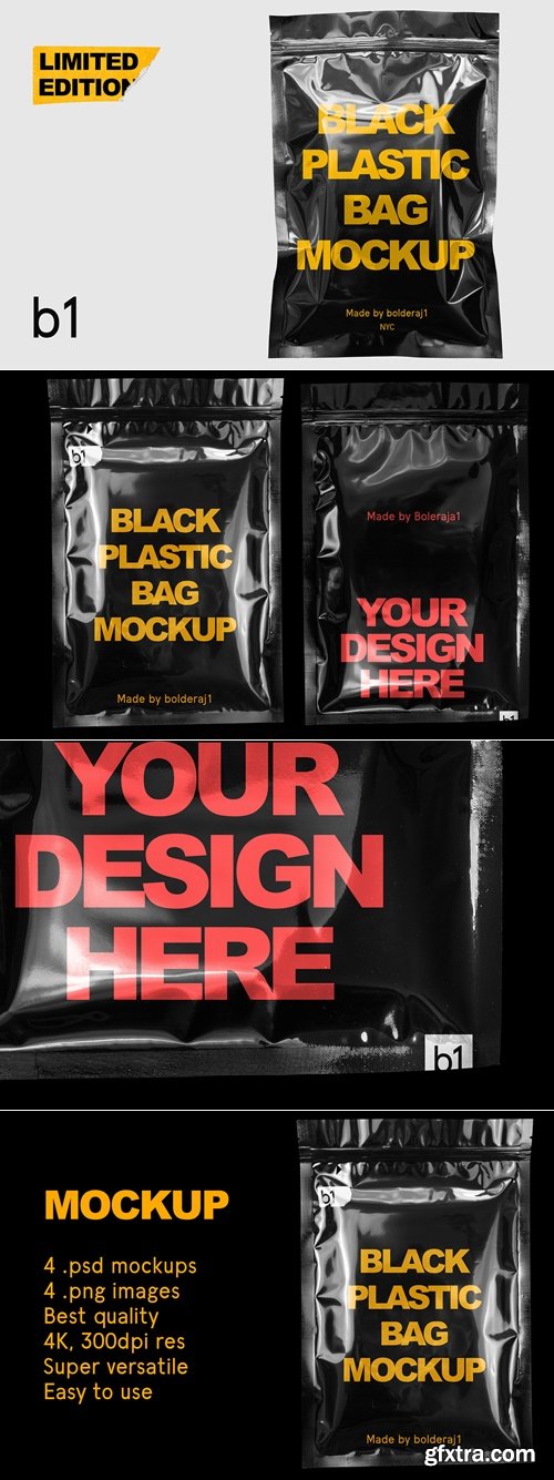 CreativeMarket - Black plastic bag mockup 3728095