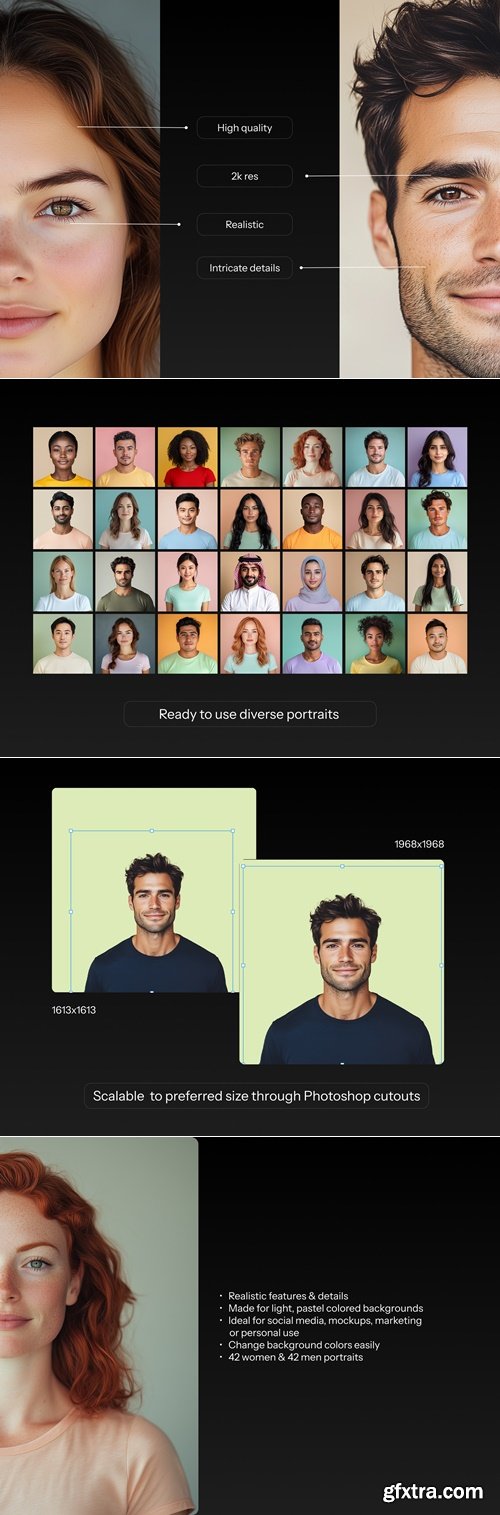 CreativeMarket - Realistic Portraits - Diverse Pack of 92