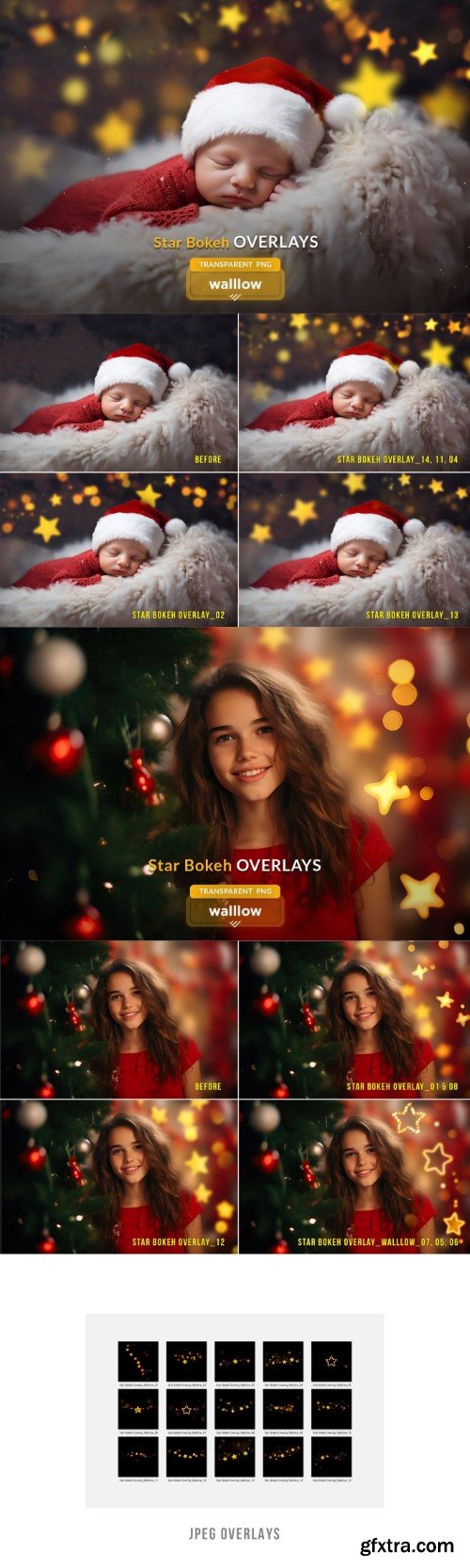 Creativemarket - Bokeh star Christmas overlays: transparent PNG