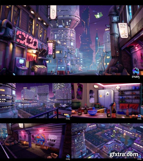 Fab - Modular Stylized Cyberpunk Street ( Cyberpunk Cyber Street Cyberpunk Stylized )