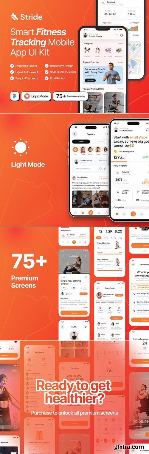 Stride - Smart & Engaging Fitness Tracking Mobile App UI Kits