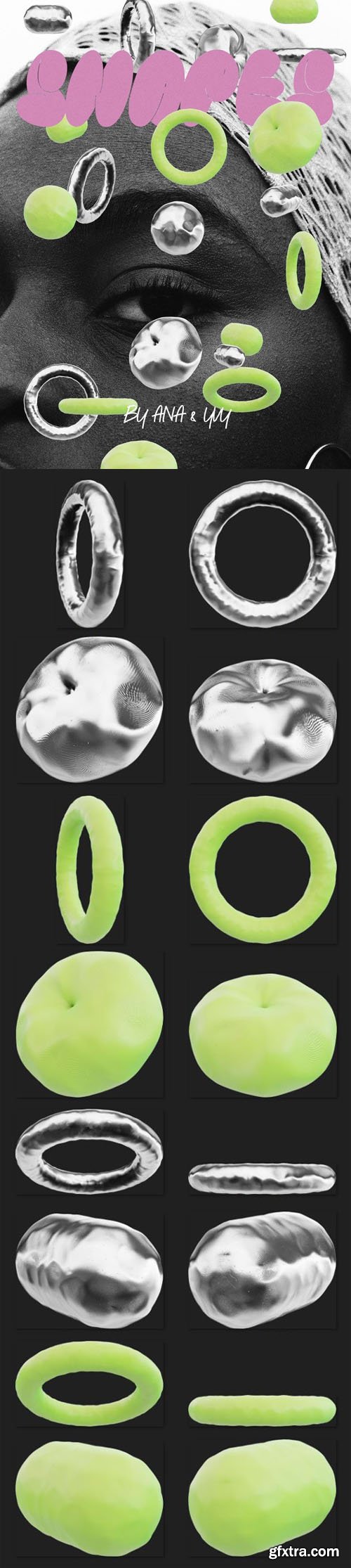 20 Metallic & Green 3D Shapes Pack