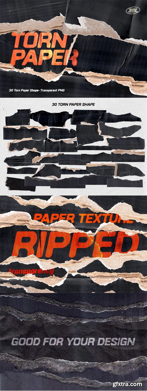 30 Black Cardboard Torn Papers