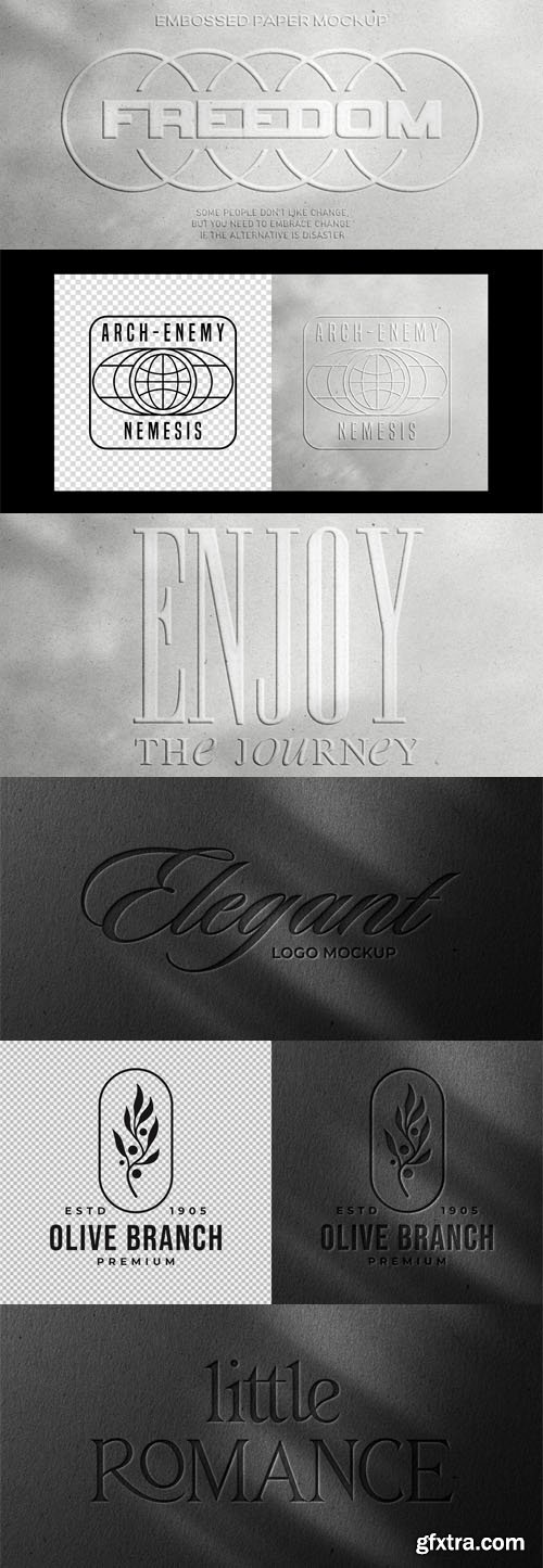 Embossed Paper & Glossy Chrome - Text & Logo PSD Mockups Templates