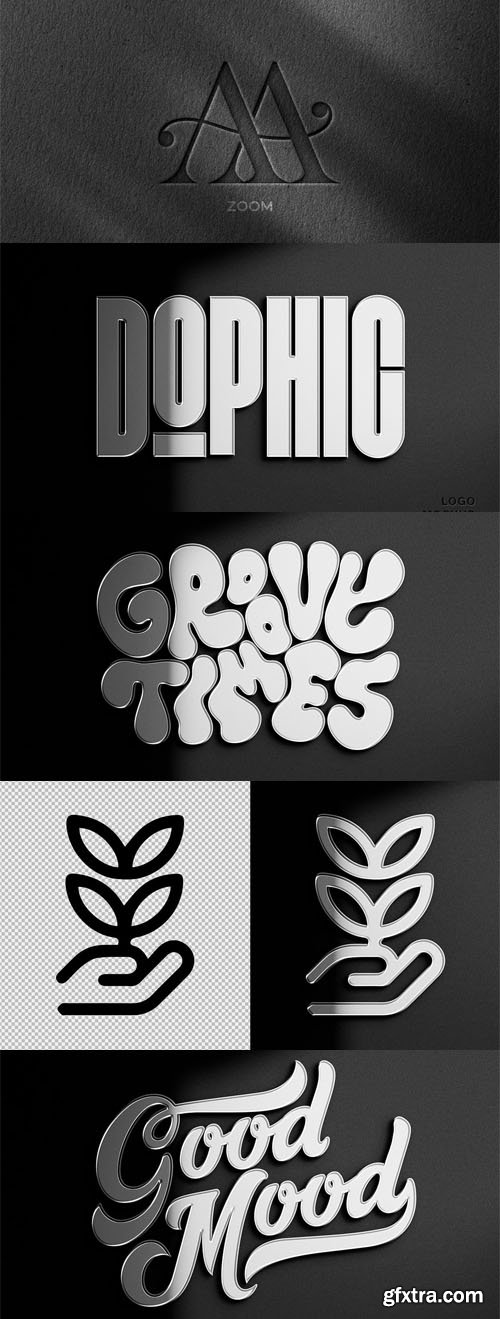 Embossed Paper & Glossy Chrome - Text & Logo PSD Mockups Templates