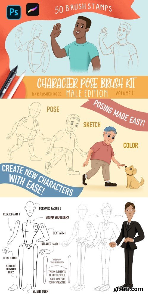 Creativemarket - Character Pose Brush Kit - Male Edition