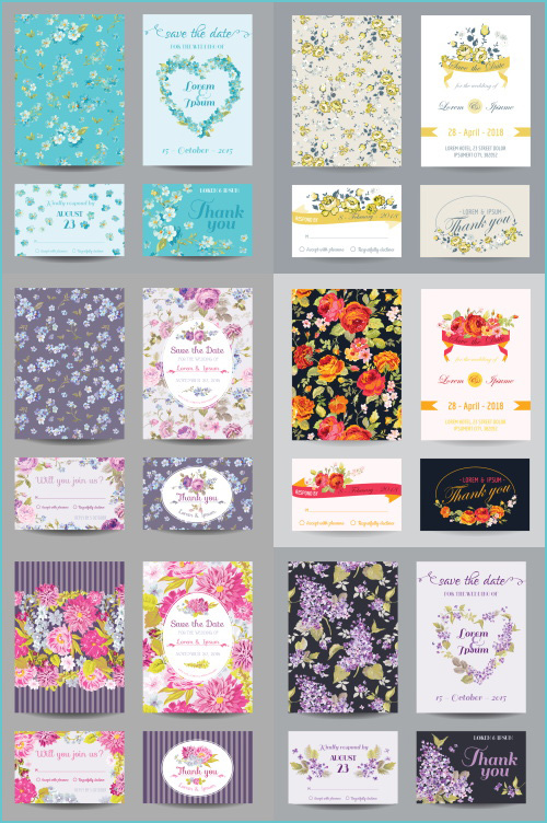 Floral Wedding Invitations 6xEPS Floral Wedding Invitations 6xEPS