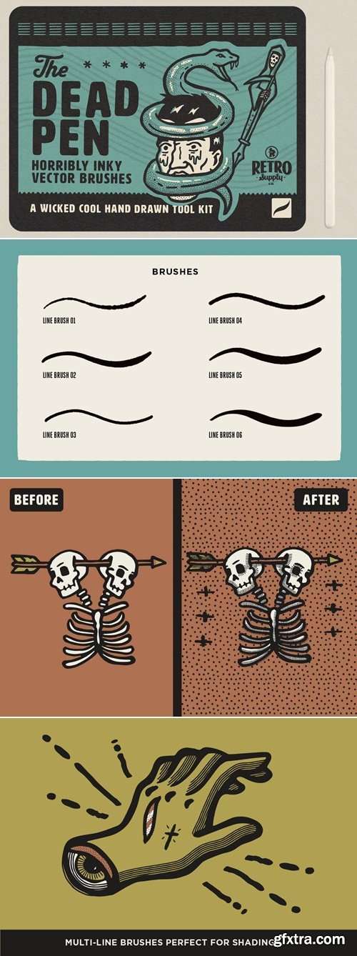 Retro Supply - The Dead Pen - A Wicked Cool Hand Drawn Tool Kit for Procreate