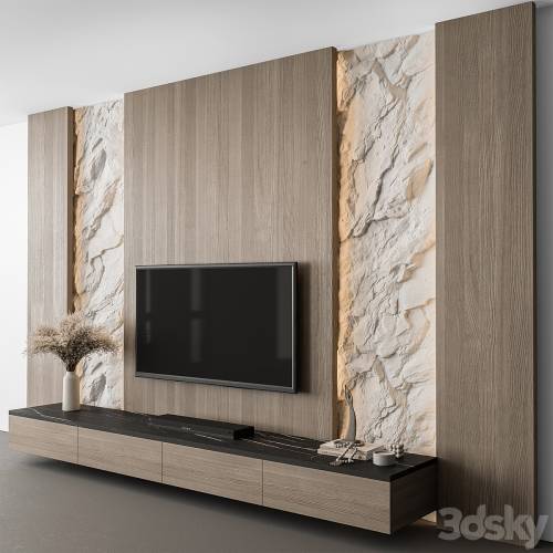 '3dsky Pro - TV Wall Cliff and Wood - Set 98'
