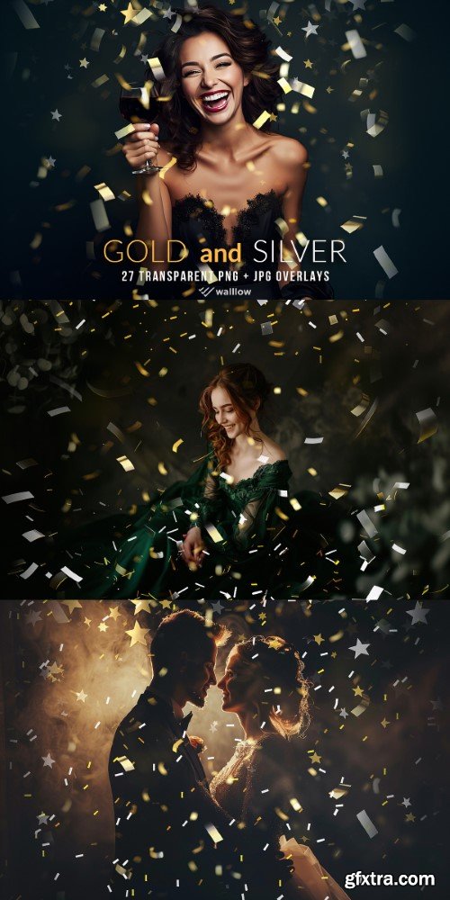 Creativemarket - Gold and Silver Confetti PNG overlay