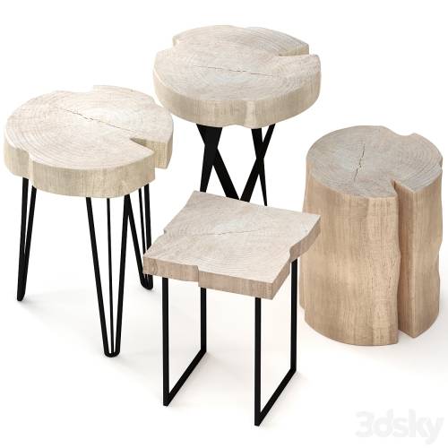 '3dsky Pro - Set of wooden tables made of slab and stump' '3dsky Pro - Set of wooden tables made of slab and stump'