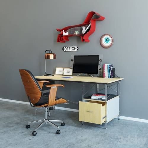'3dsky Pro - Workplace / armchair Baxton / Herman Miller table and decor'