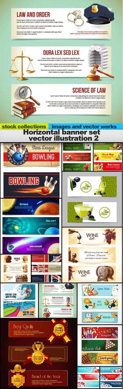 Horizontal Banner Set Vector Illustration #2, 15xEPS
