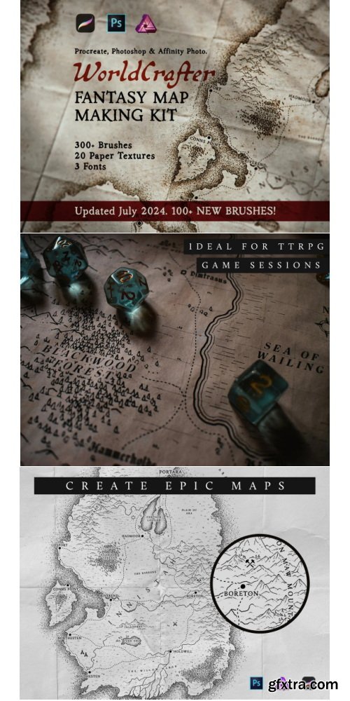 Etsy - Worldcrafter D&D Map Making Kit for Photoshop Procreate and Affinity Photo