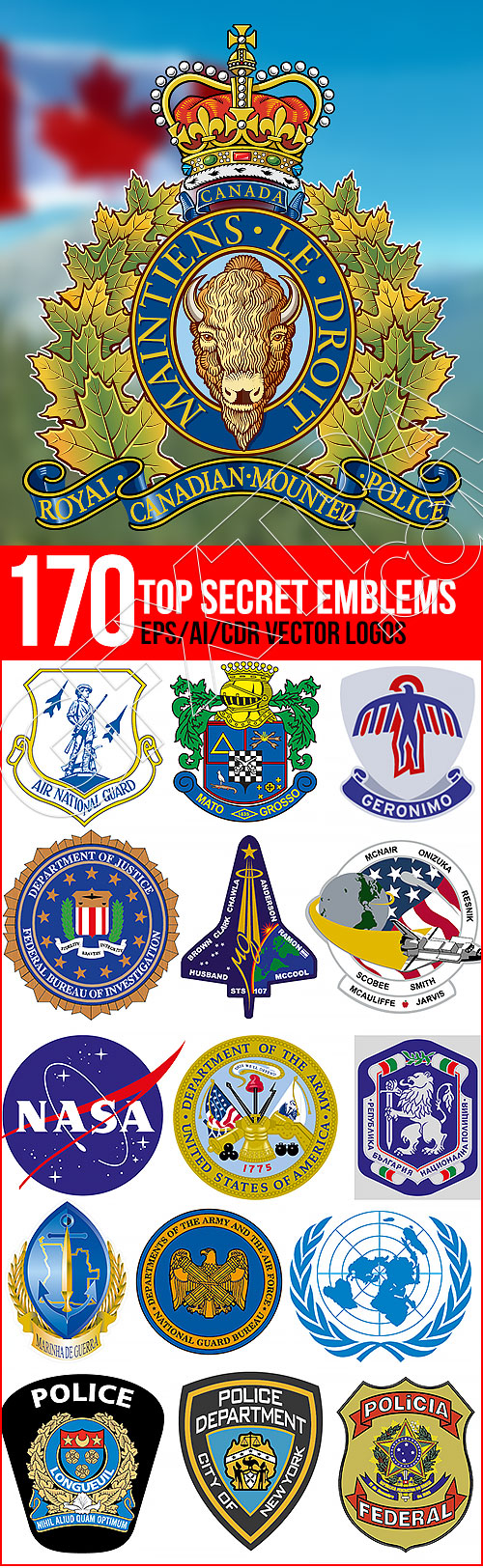 170 Top Secret Emblems EPS, AI & CDR