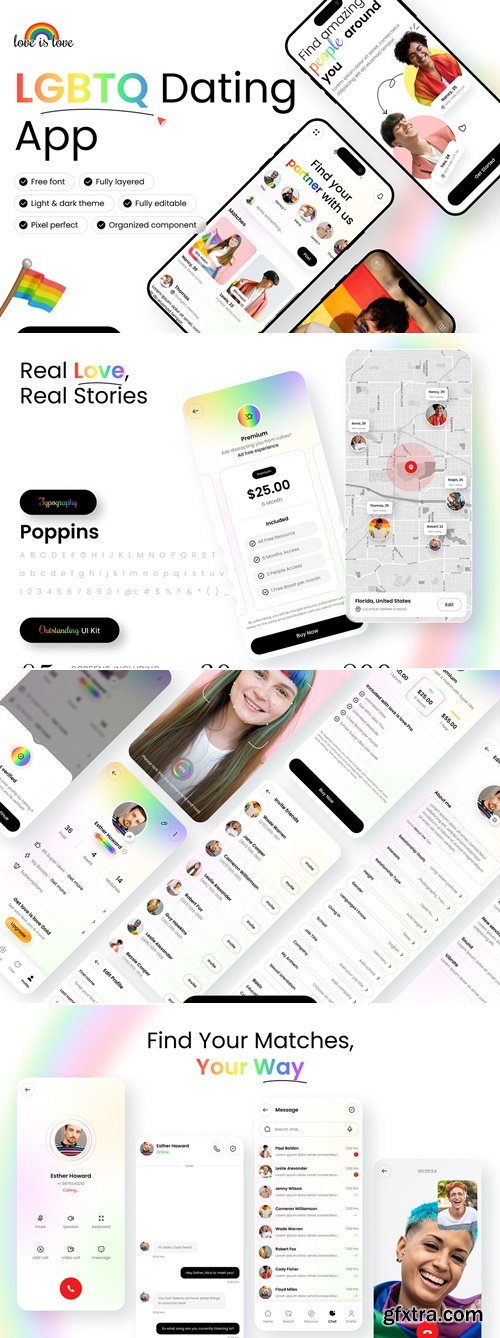 CreativeMarket - LoveisLove: LGBTQ+ Dating App UI Kit 94592693