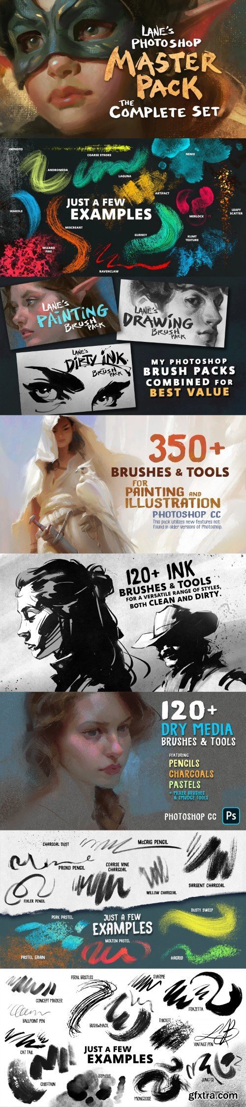 Lane\'s Photoshop Master Pack (The Complete Set) - Lane Brown (Painting + Drawing + Dirty Ink Brushes)