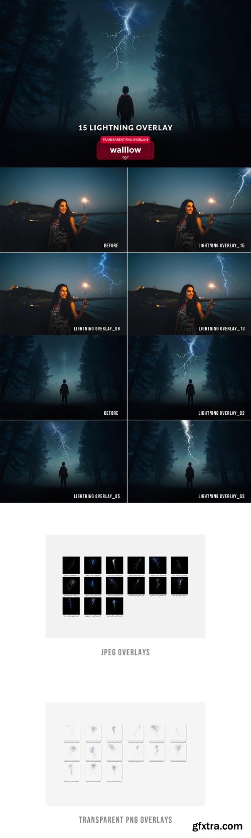 Creativemarket - Lightning Transparent PNG overlays
