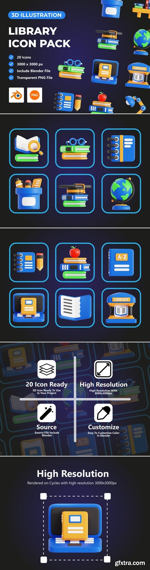 Library 3D Icon Pack