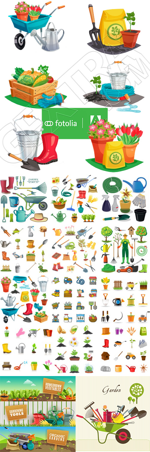 Gardening of The Environment Garden Tools and Seedling 15xEPS