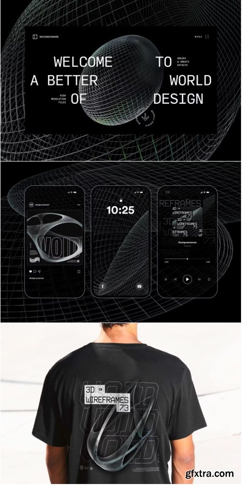 Creativemarket - 3D Chrome Wireframes - 73 shapes - 92063674