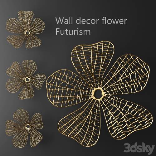 '3dsky Pro - Wall decor flower Futurism, luxury, golden decor, wall, metal, luxury, abstraction, flower, picture, art'