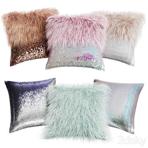 '3dsky Pro - A set of decorative pillows with fur and sequins'