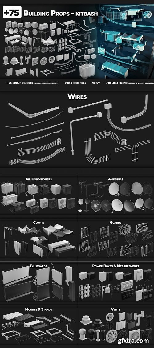 Artstation - +75 Building Props - KITBASH - VOL 06