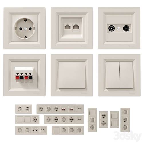 '3dsky Pro - Sockets and switches Schneider Asfora Cream.'