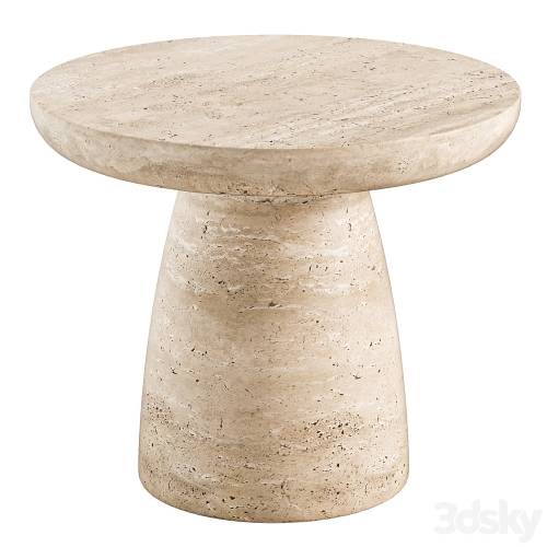 '3dsky Pro - Contemporary Minimal Round Coffee Side Table in Travertine Stone Natural Pores'