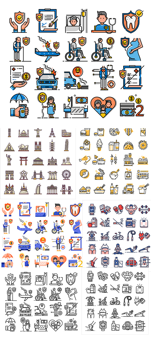 160 Fast Food, Famous Landmarks, Health Insurance Icons