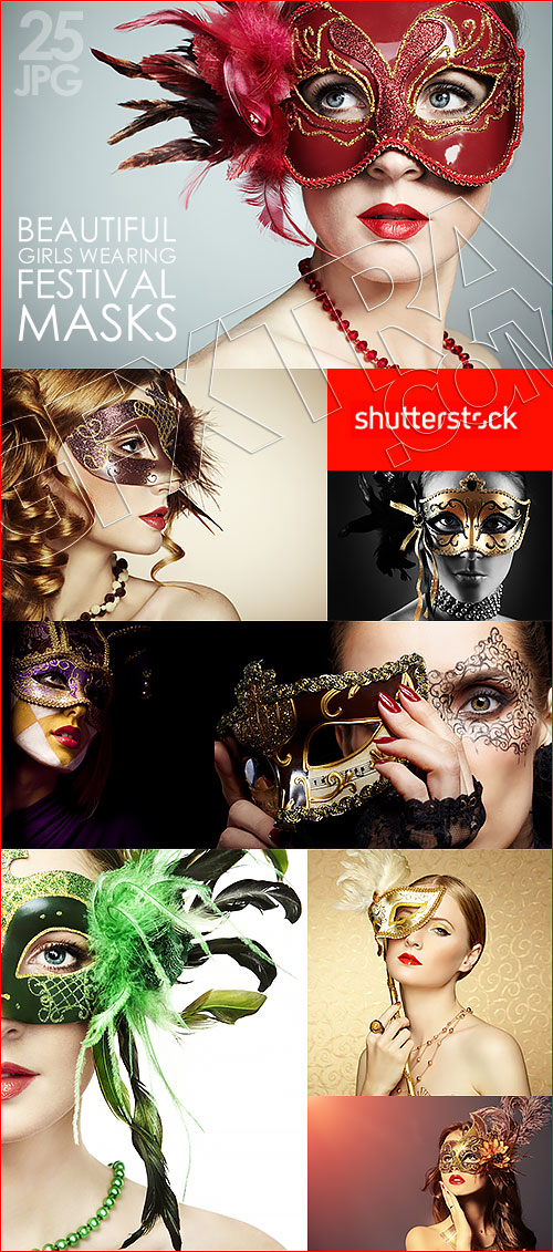 Beautiful Girls Wearing Festival Masks 25xJPG