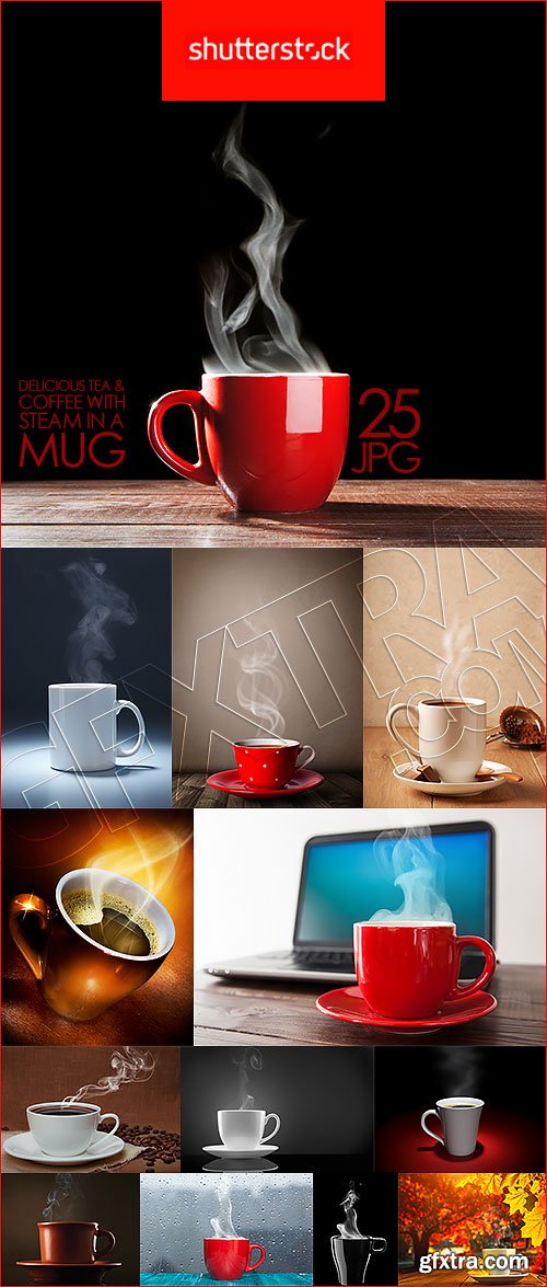 Delicious Tea & Coffee with Steam in a Mug 25xJPG