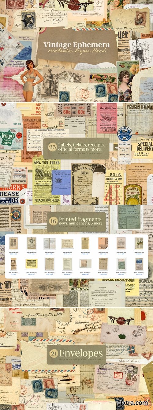 CreativeMarket - Vintage Ephemera Paper Pack 291573809