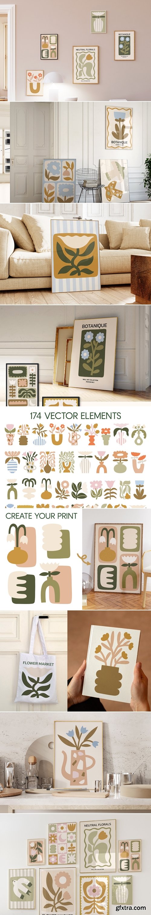 CreativeMarket - Neutral Flowers Vector Print Creator 291276568