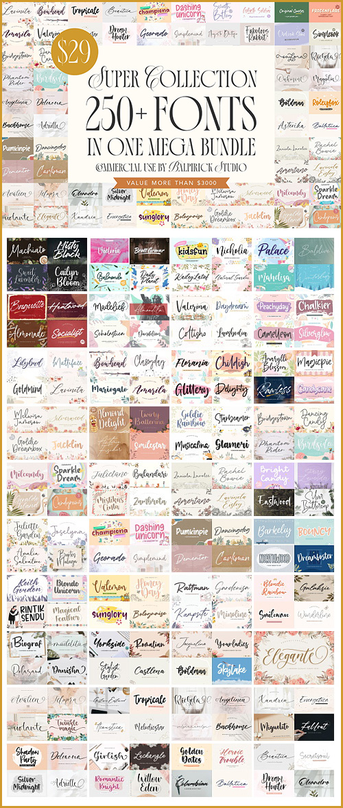 Super Collection Font Bundle - 258 Premium Fonts 23629076