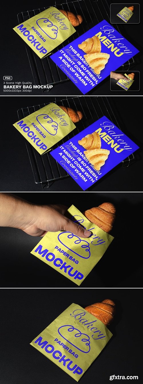 YouWorkforThem - 3 Scene Realistic Bakery Bag Mockup Graphics E13927