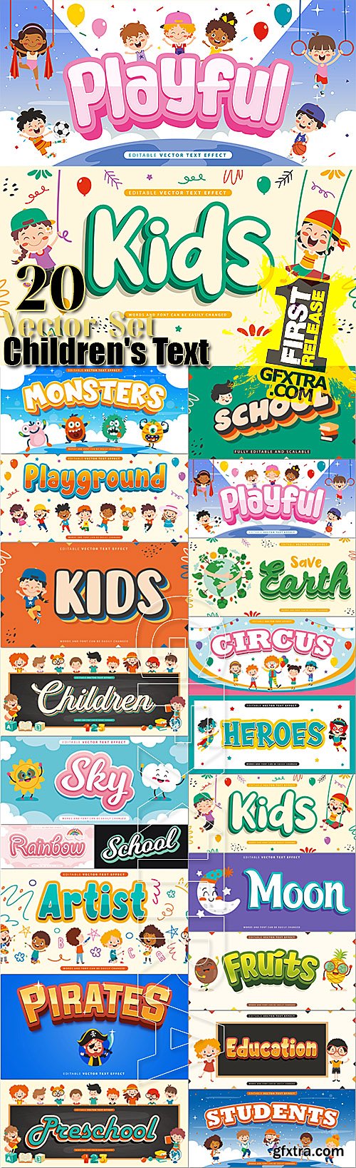 Designer Children's Text Illustrations in Vector in Set 20