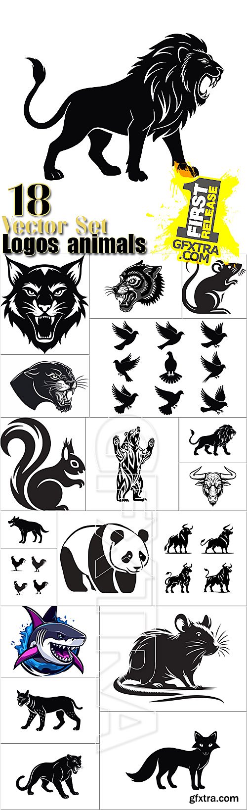 Logos birds, fish, animals, predators vector set 18 files