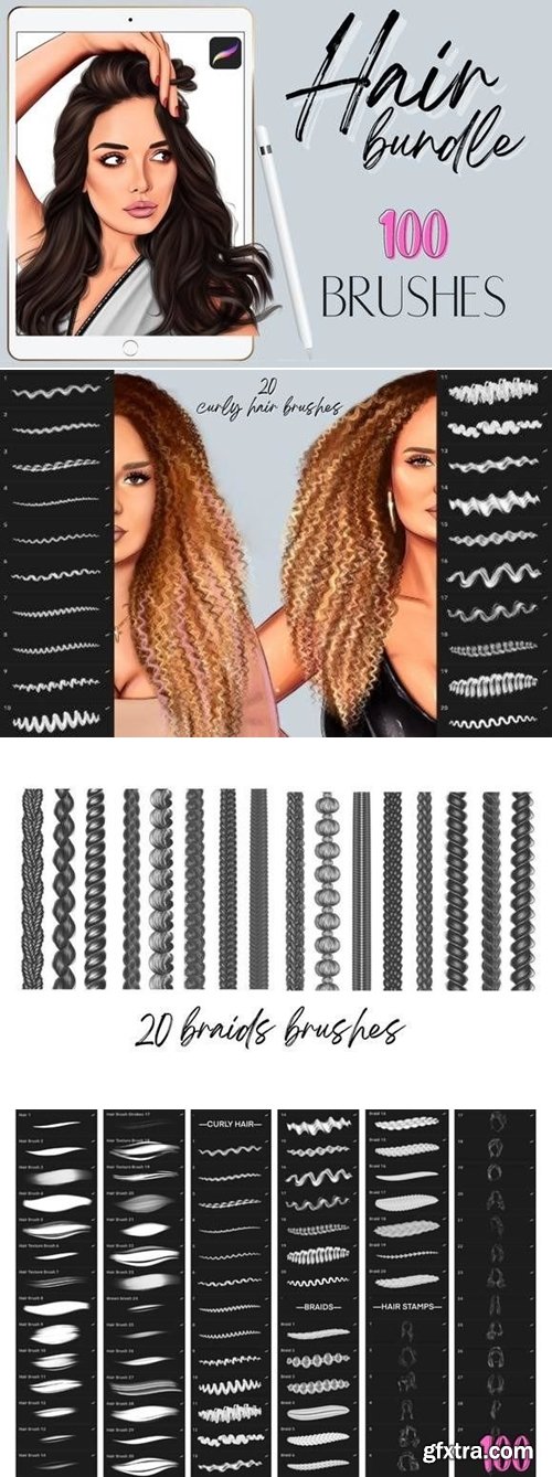 Gumroad - Procreate Hair Braids Curly Wavy Brushes