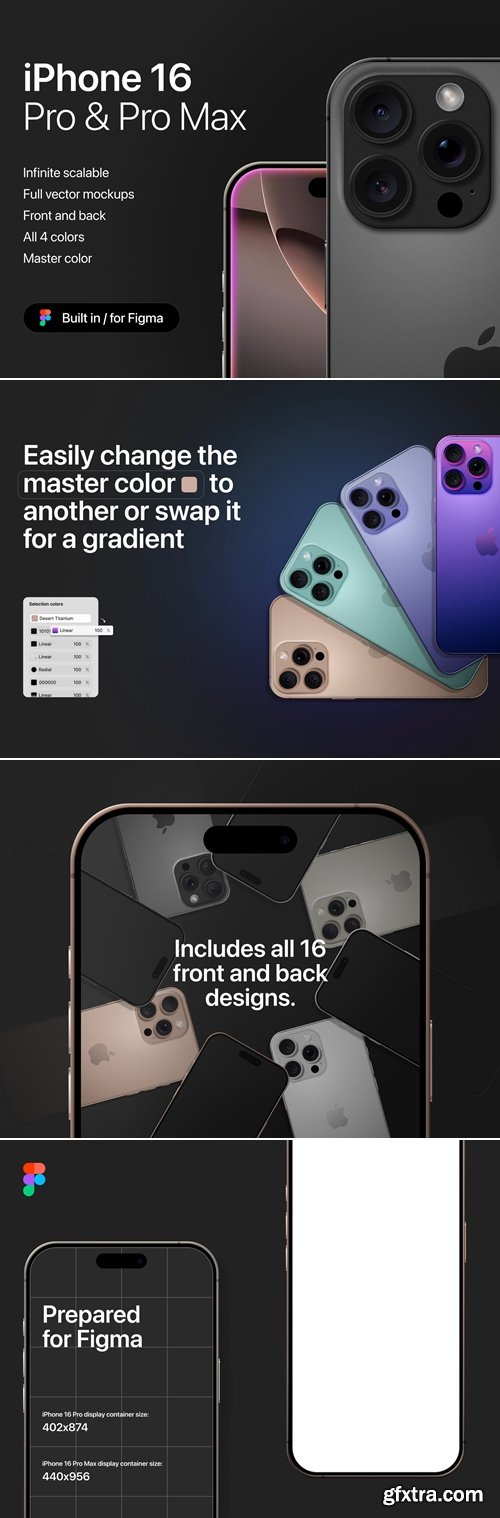 iPhone 16 Pro & Pro Max Figma mockups